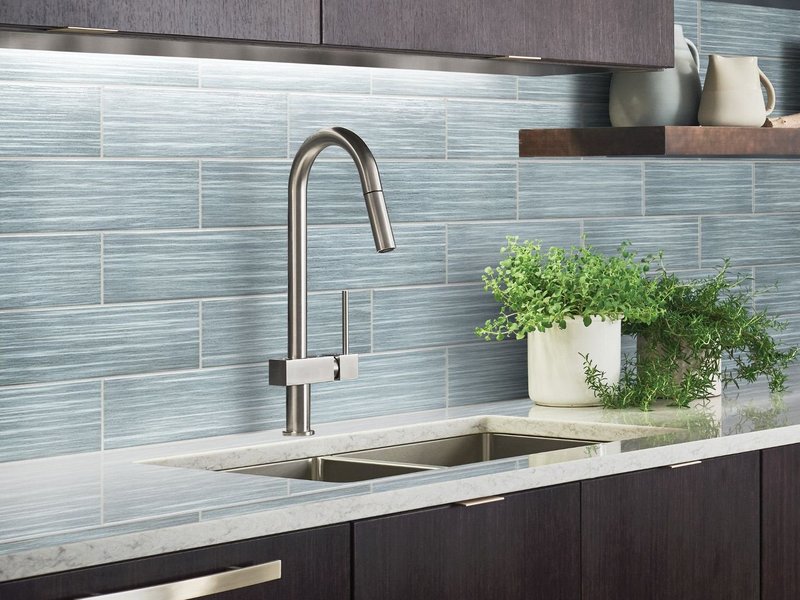 Kitchen with blue tiled backsplash from 180 Degree Floors in the Nashville, TN area