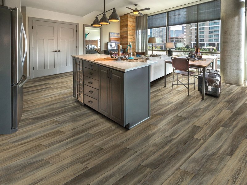 Kitchen with wood-look luxury vinyl flooring from 180 Degree Floors in the Nashville, TN area